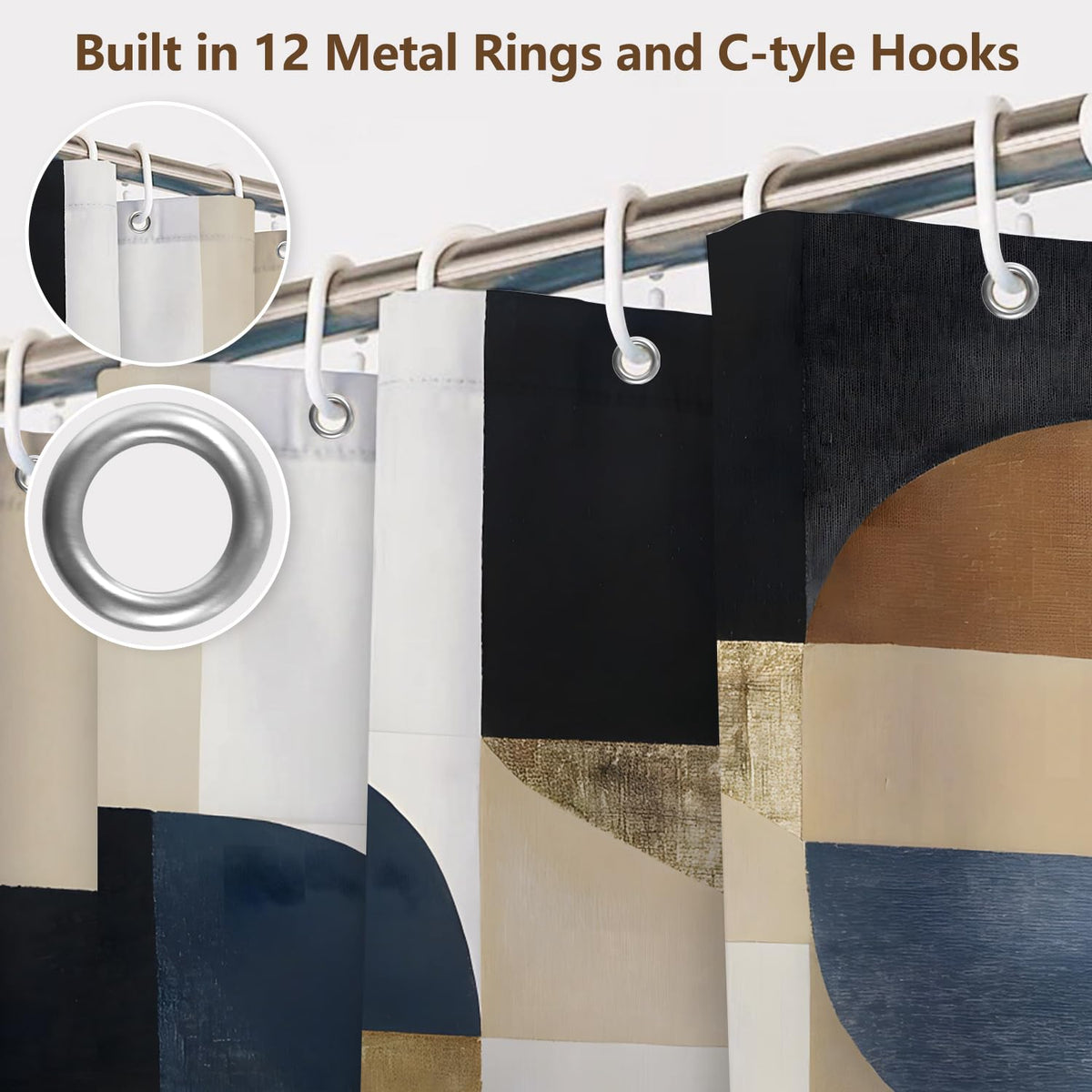 71" x 74" Abstract Geometric Shower Curtain with Hooks (Abstract Geometric-a)