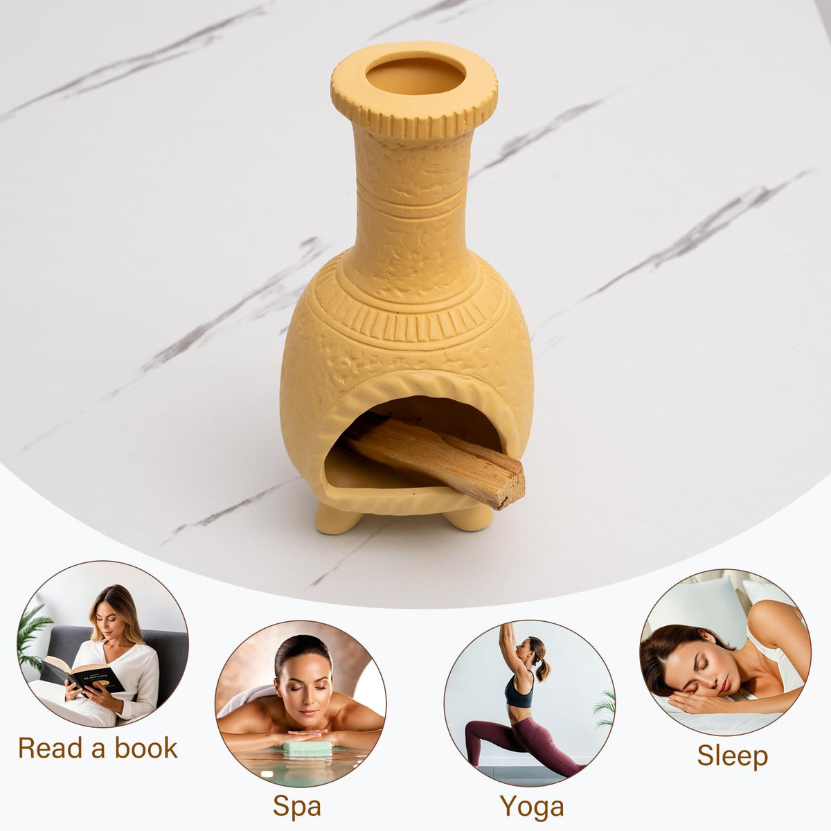 Ceramic Mini Chiminea Palo Santo Burner (Mexican Palo Santo Holde-yellow)