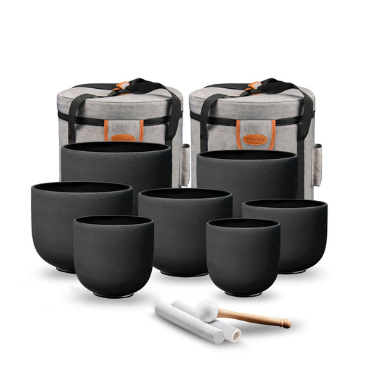 432Hz 7" 12" Black Color Crystal Singing Bowl Set of 7 (7-12 Inch 432Hz / Black)