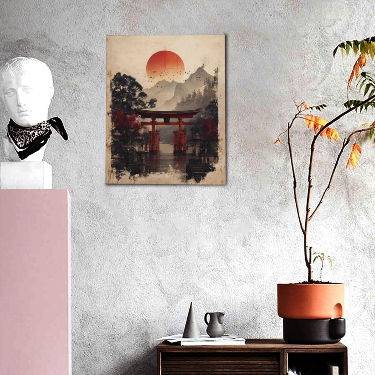 Japanese Shrine Wall Art Oriental Asian Wall Decor Japan Traditional Canvas Pictures Chinese Aesthetic Paintings Prints China Artwork Framed Decorations For Bedroom Living Room Office Gifts 16" x 20" (Shrine / 20"L x 16"W)