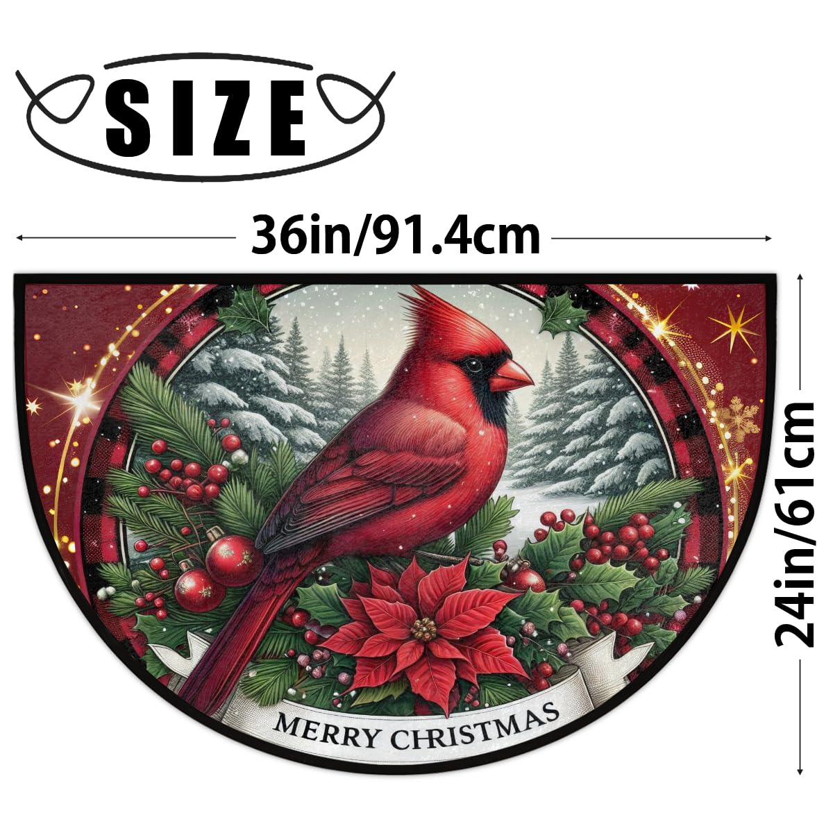 Christmas round red leader Half Round Door Mat Non Slip Washable Semi Circle Area Rug Absorbent Soft Half Moon Rug Floor Mat for Indoor Outdoor Kitchen Bathroom Patio Front Door Mat Decor (C5)