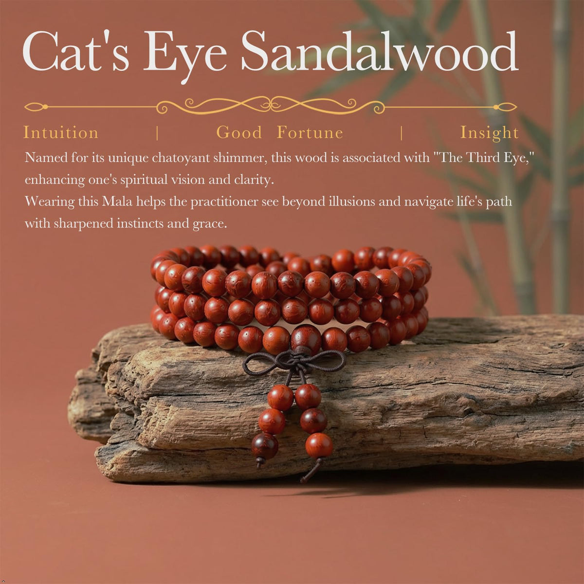 6mm Cat Eye Sandalwood 108 Buddhist Prayer Beads Mala Bracelet
