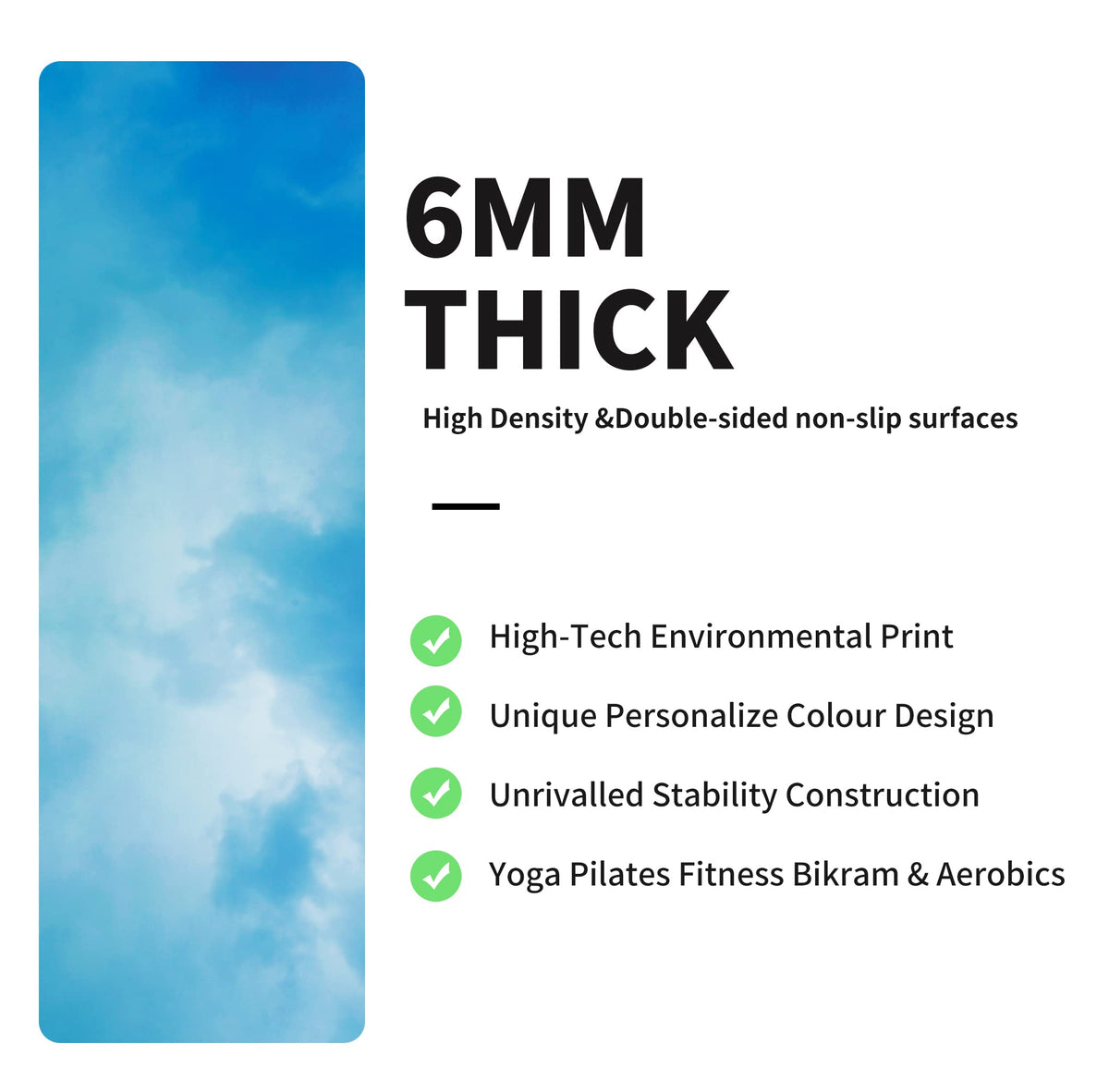 Yoga Mat Print Extra Thick TPE Non Slip Fitness Exercise Mat with Carrying Bag (Fog-B)