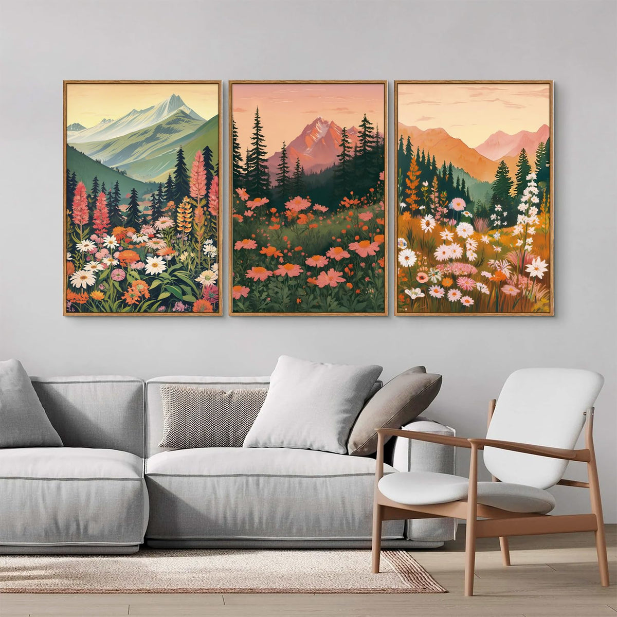 Mountain Wildflower Framed Canvas Wall Art Set (Boho Nature Flowers / 36"L x 24"W)