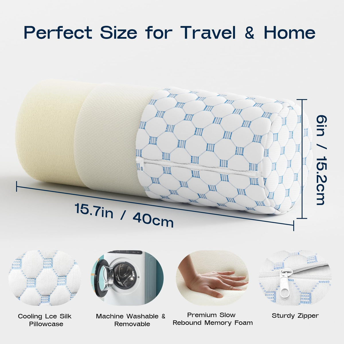 Neck Roll Pillow for Neck Pain Relief (Cool Blue / Large - 6.0" H)