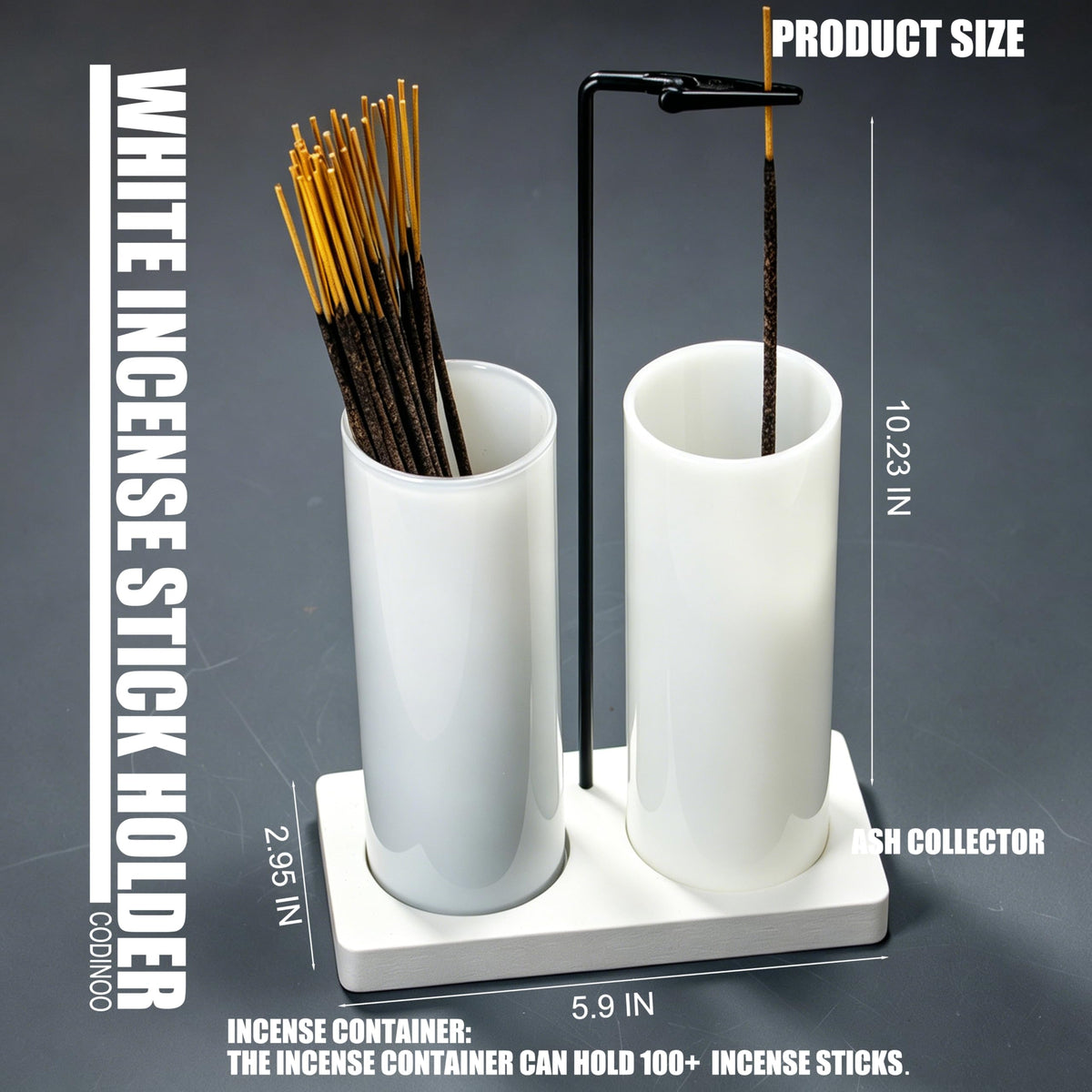 2 in 1 Incense Holder for Sticks (All White / 2 tall glass)