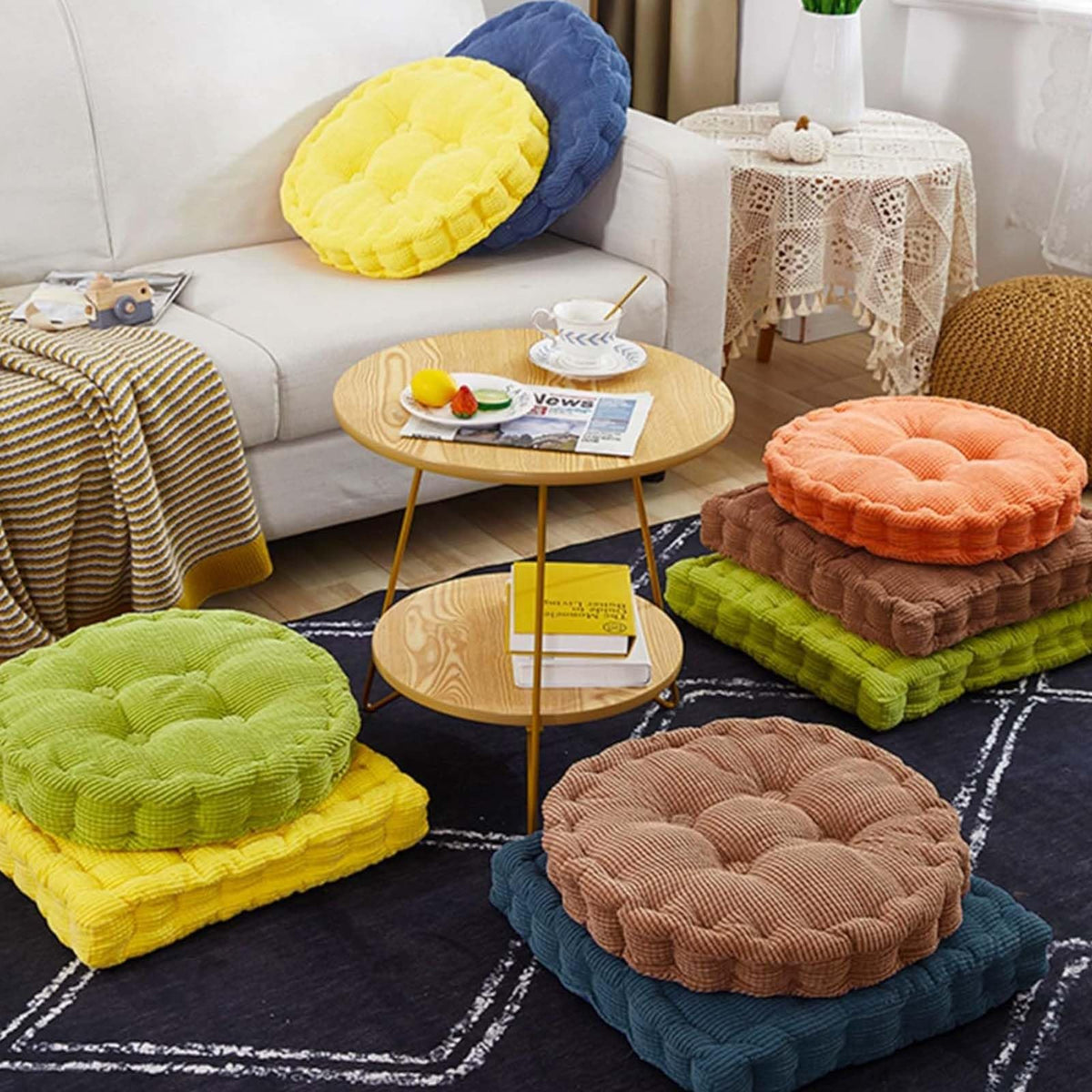 Floor Cushions for Adults 2 Pack (Orange / 18"Lx18"Wx3.2"H)