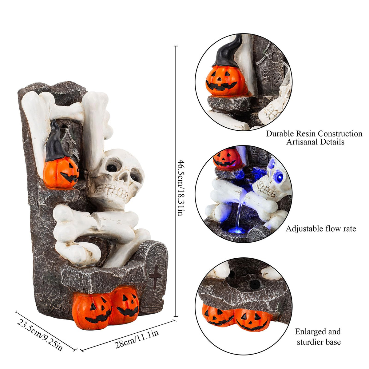 Halloween Water Fountain (18.3" Skull & Pumpkin Head)