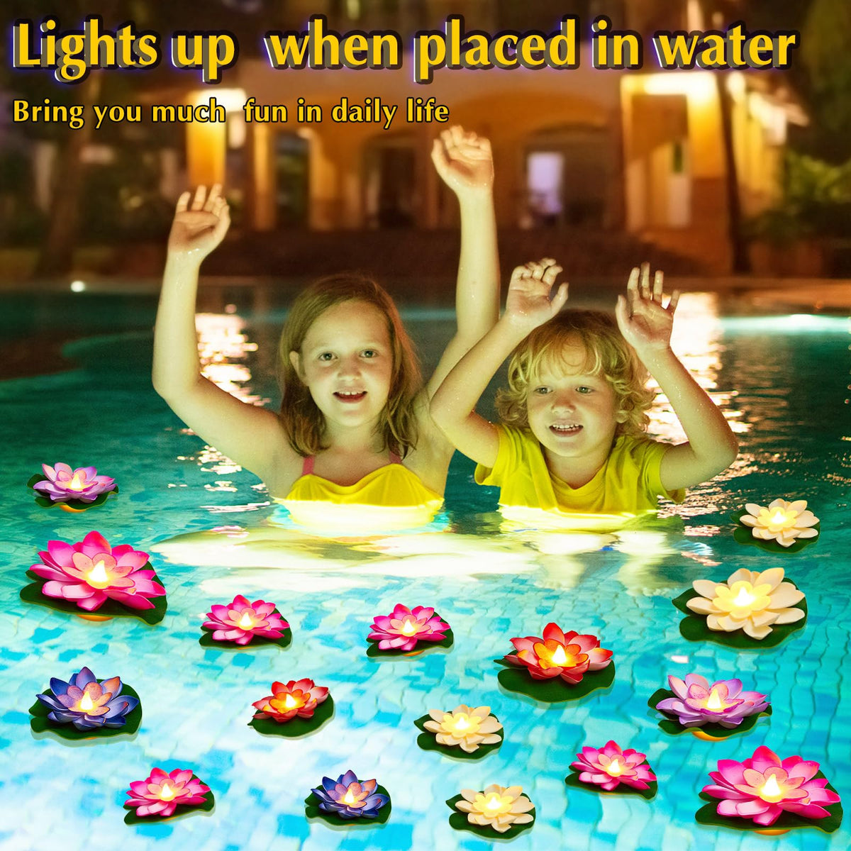 36 Pcs Diwali Floating Lotus Lights (Rich Color / 3.94, 5.91 Inch)