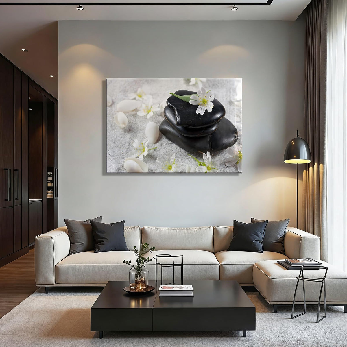 Framed Zen Stone Canvas Wall Art for Bathroom Decor (Pictures15 / 36"L x 24"W)