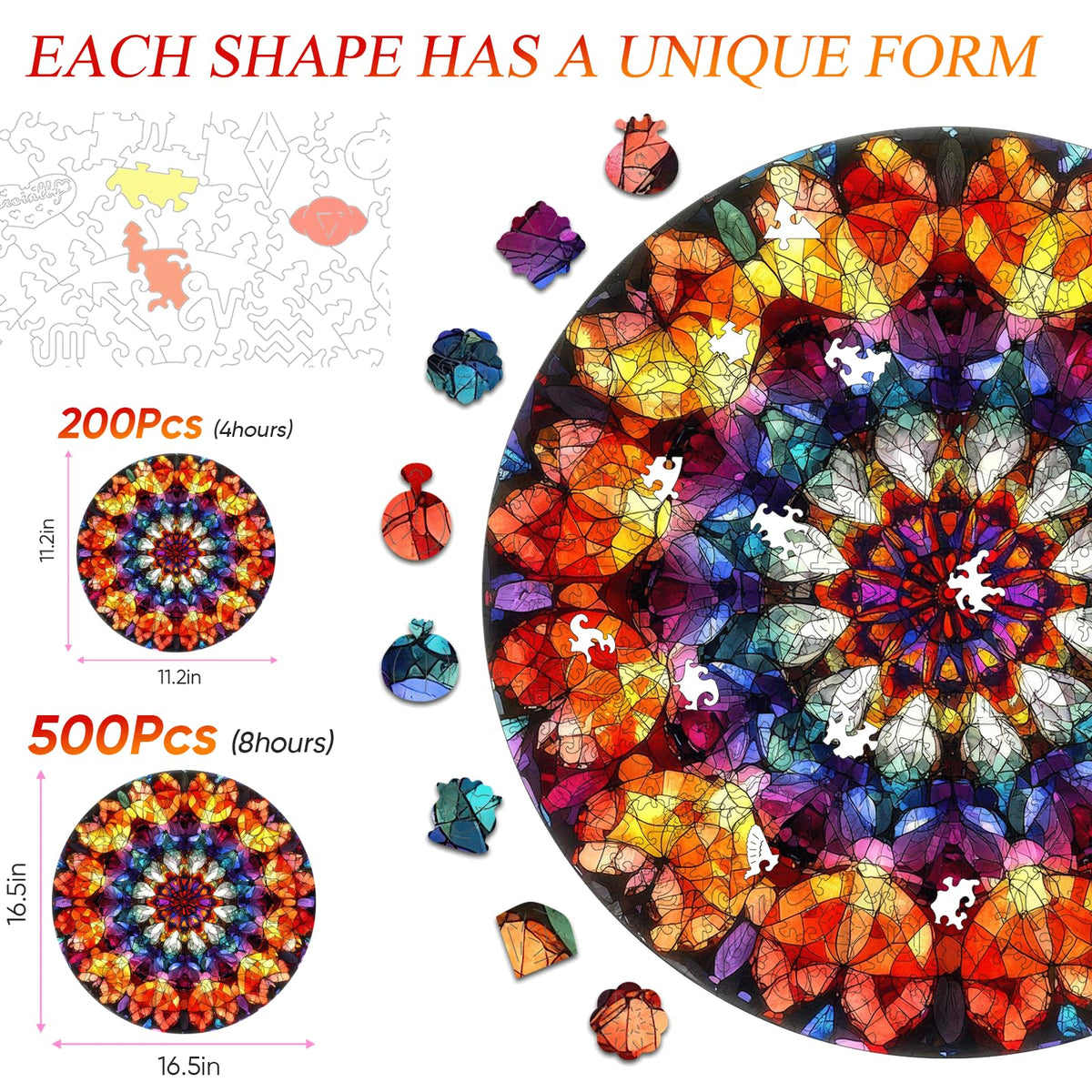 Wooden Puzzles for Adult (200Pcs / Flame Mandela)