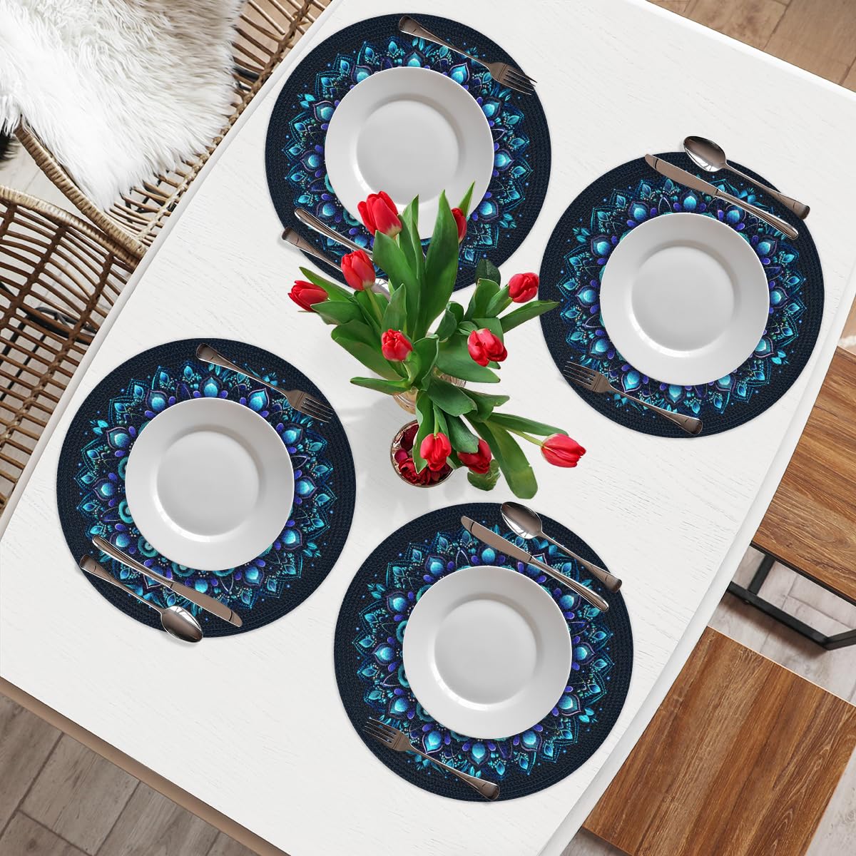 Mandala Placemats Round Placemats Set of 6 Festival Party (A 013 / 6 pieces)