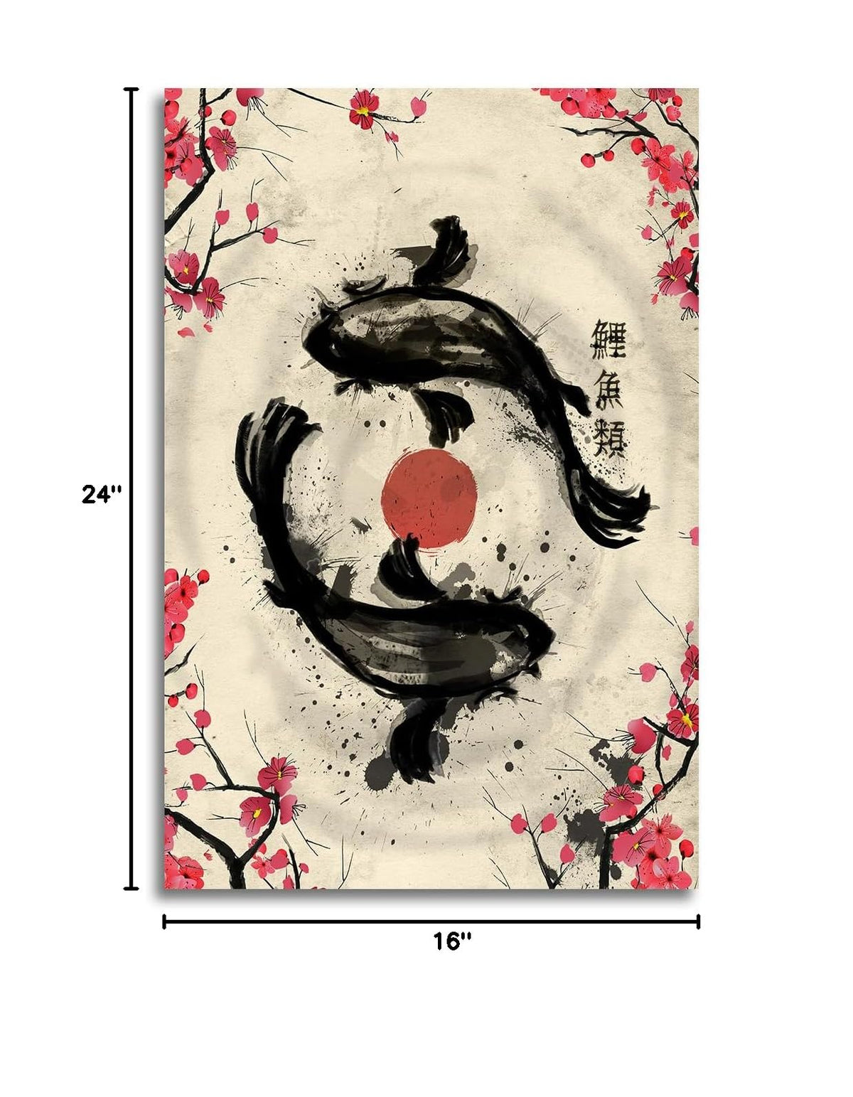 Japanese Retro Ink Painting Sakura Yin Yang Koi Fish Art Print Canvas Painting Home Decoration For Living Room Bedroom Unframed 16 x24 inches (24"L x 16"W / Unframe-12)