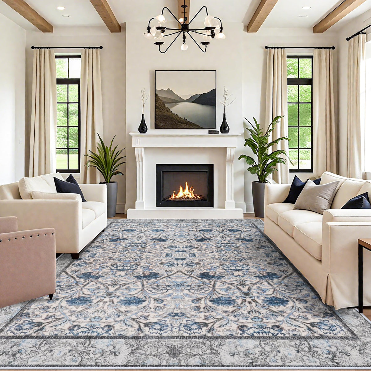 10 x 12 Area Rug Living Room (Blue/Cream / 10' x 12' (Rectangular))