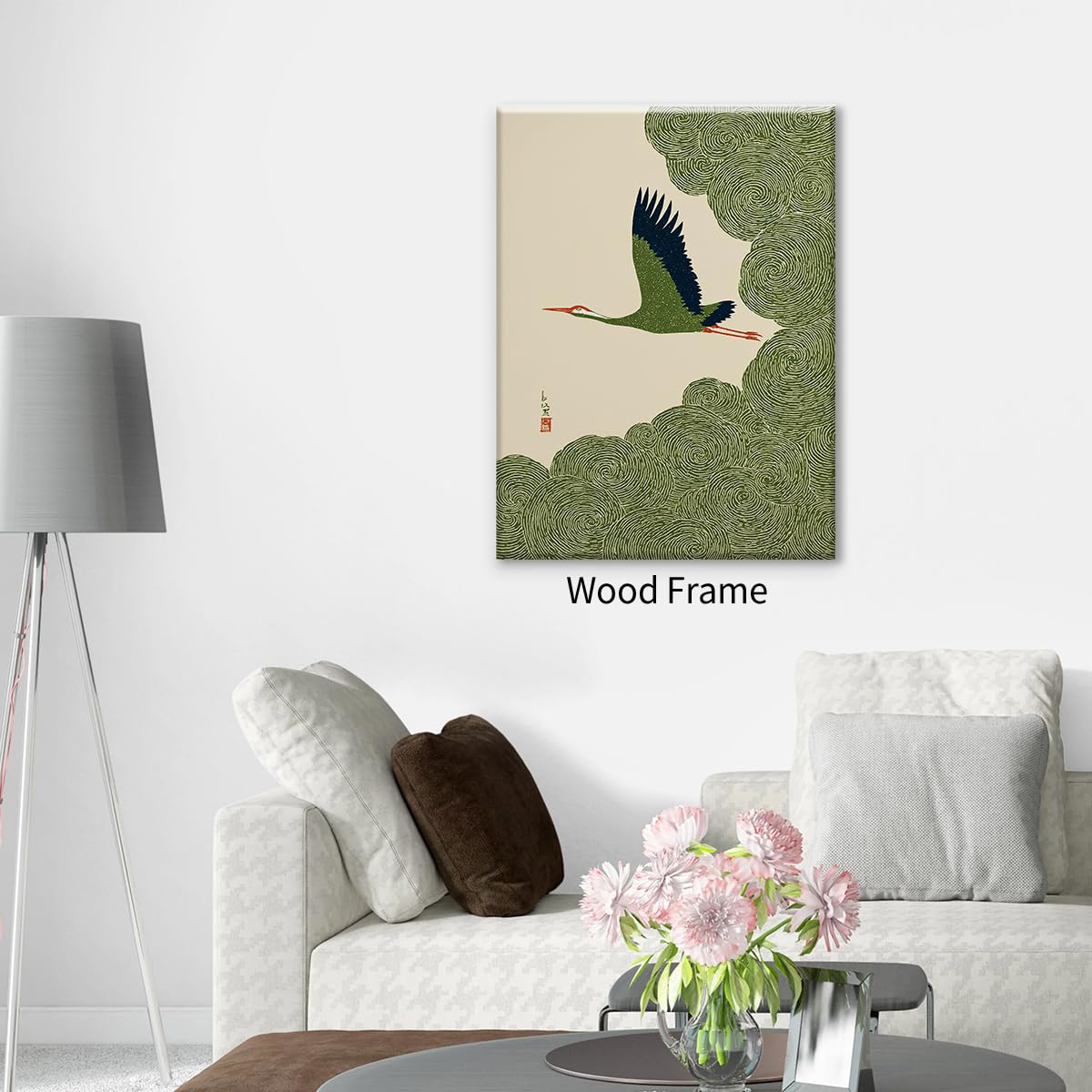 Japanese Flying Framed Wall Art Nature Bird Pictures Aesthetics Posters 12x18 inch Minimalist Animal Prints Nordic Nature Zen Calm for Asian Syle Living Room Bedroom Office Decor Ready to hang (Wrapped Canvas / Japanese Print / 18"L x 12"W)