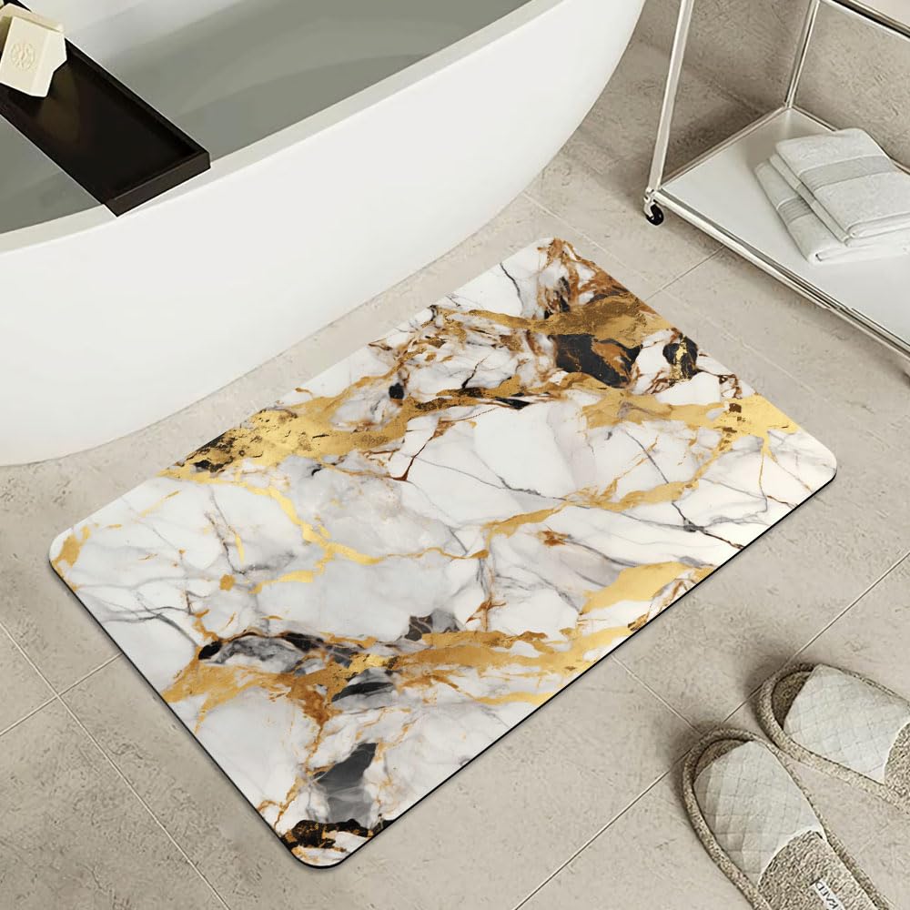 Bath Mat Bathroom Rug (Abstract Marble Gold- / 16 x 24 inches)