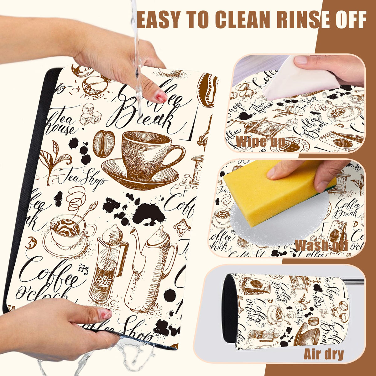 Dish Drying Mat Coffee House Coffee Bar Mat for Countertop Absorbent Rubber Backed Hide Stain Dish Drainer Rack Pad Espresso Machine Cafe Table Dining Room Decoration 15.7 x 23.6 Inch (15.7" x 23.6")