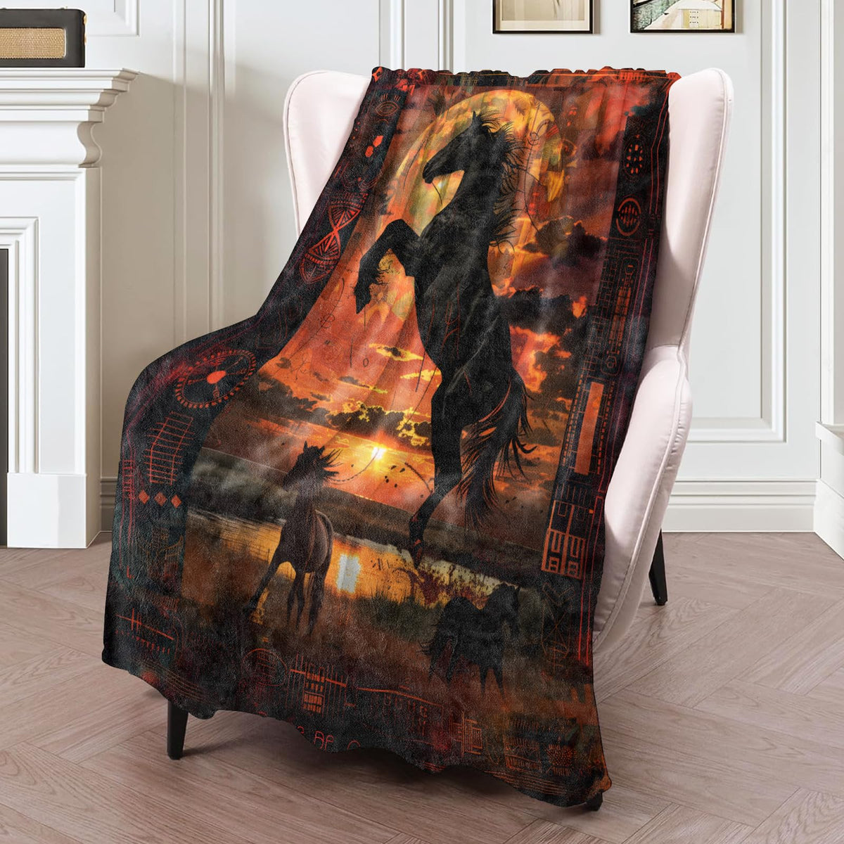 Sunset Horse Flannel Blanket 40x50in (40x50 Inch / Horse)