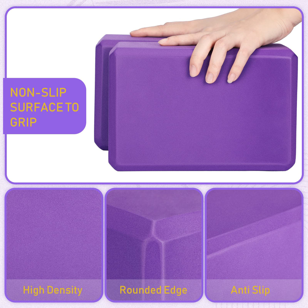 6 Pack Yoga Blocks 9 x 6 x 4 Inch EVA Foam Lightweight Non Slip Yoga Props for Pilates Stretching Meditation (Purple)