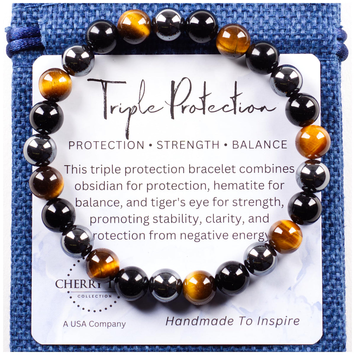 Triple Protection Gold 8mm Beaded Bracelet (Triple Protection Gold / Medium)