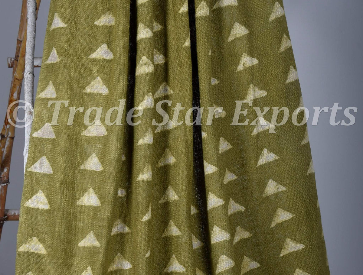 Mud Cloth Print Throws Handloomed Housewarming Wedding Gifts Block Print Blanket 100% Cotton Soft Tassel Blanket for Home Rustic Wall Decor (Green / Maple (120 x 170 Cms))