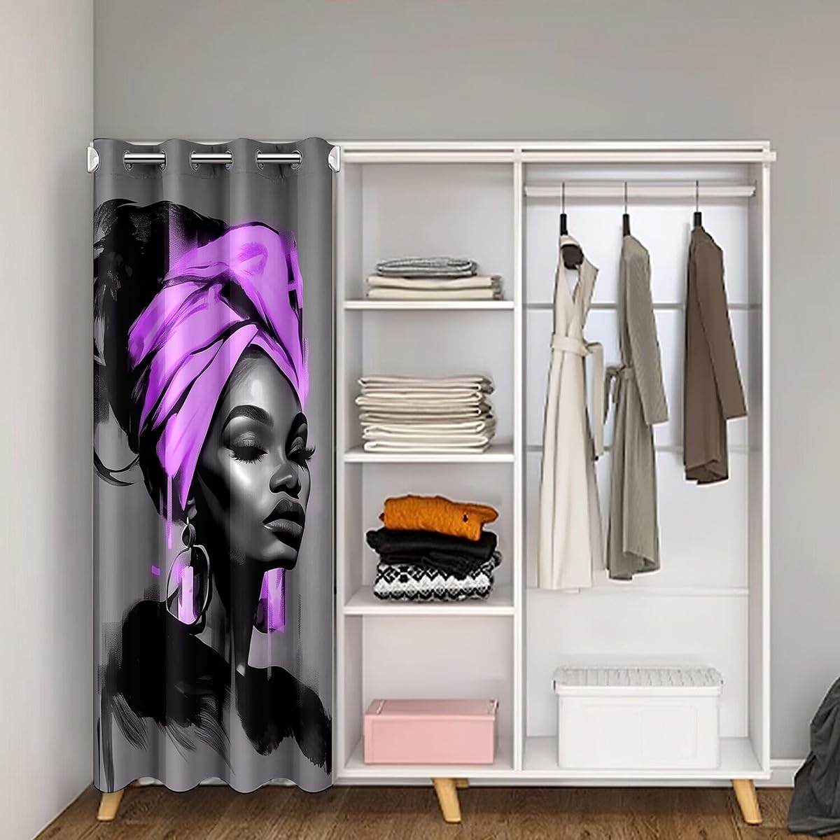 Black Women Door Curtain 34"x80" Inch 1 Panel for Doorway Privacy (Light Gray Purple / 34"W x 80"L (Pack of 1))