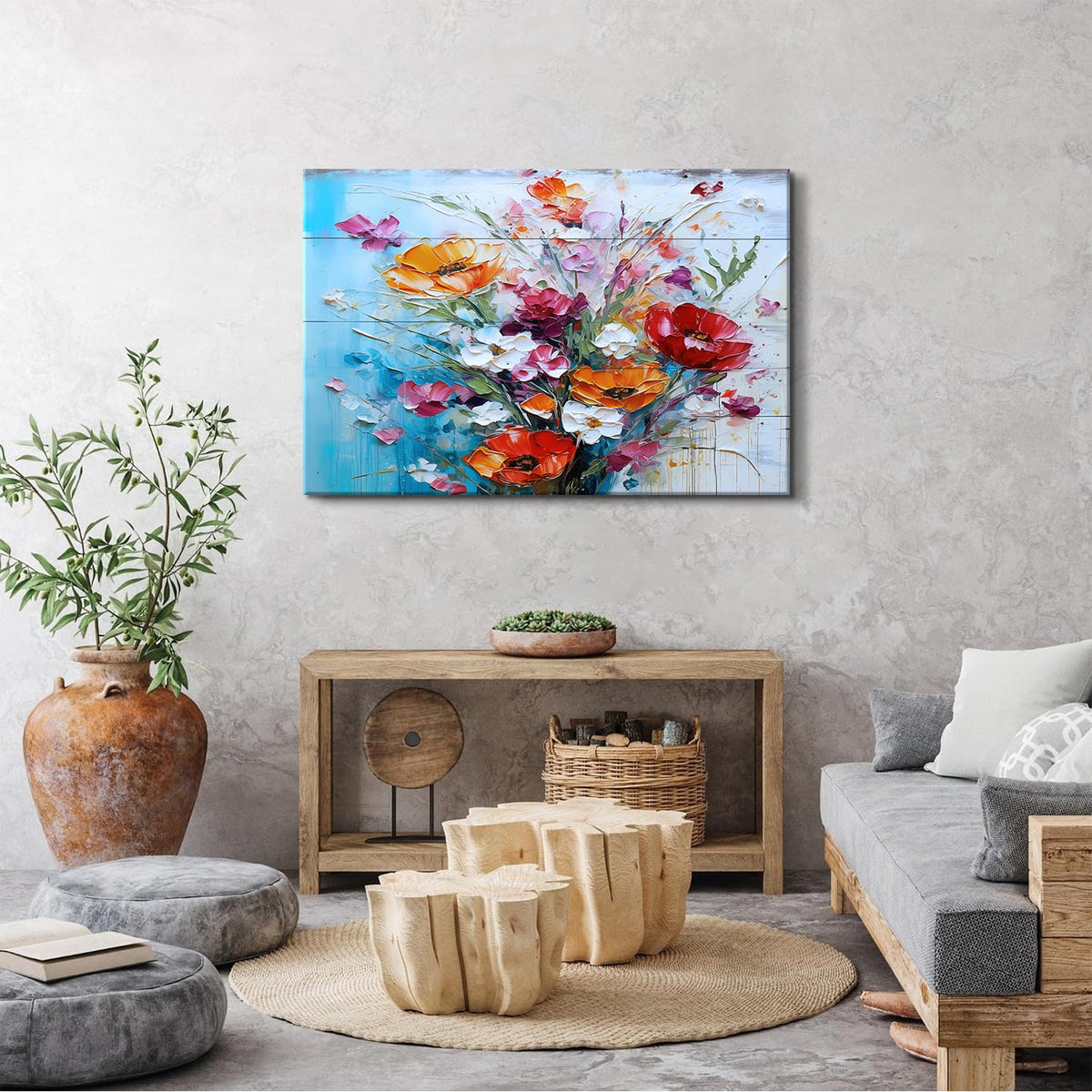 Extra Large Floral Canvas Wall Art for Living Room Poppy Flowers Painting Rustic Colorful Wildflowers Wall Decor Farmhouse Prints Vintage Nature Artwork Framed Kitchen Bedroom Home Decoration 32x48" (48"L x 32"W / Colorful Floral)