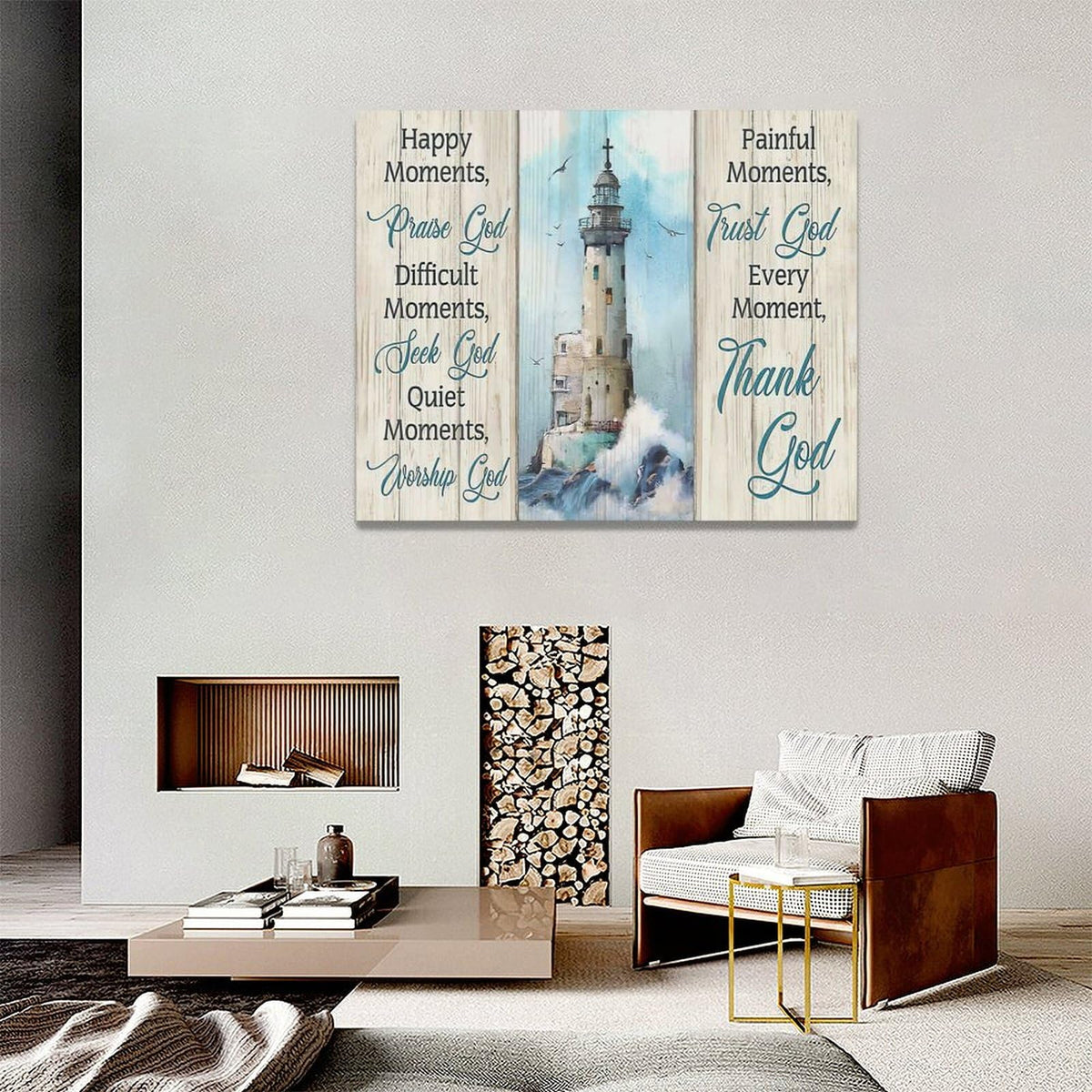 Lighthouse Wall Art Nautical Decor Ocean Coastal Canvas Painting Prints Christian Religious Quotes Pictures Wall Decor Modern Artwork Home Decoration for Bathroom Bedroom Living Room 20"x16" (Ocean Lighthouse / 20"L x 16"W)