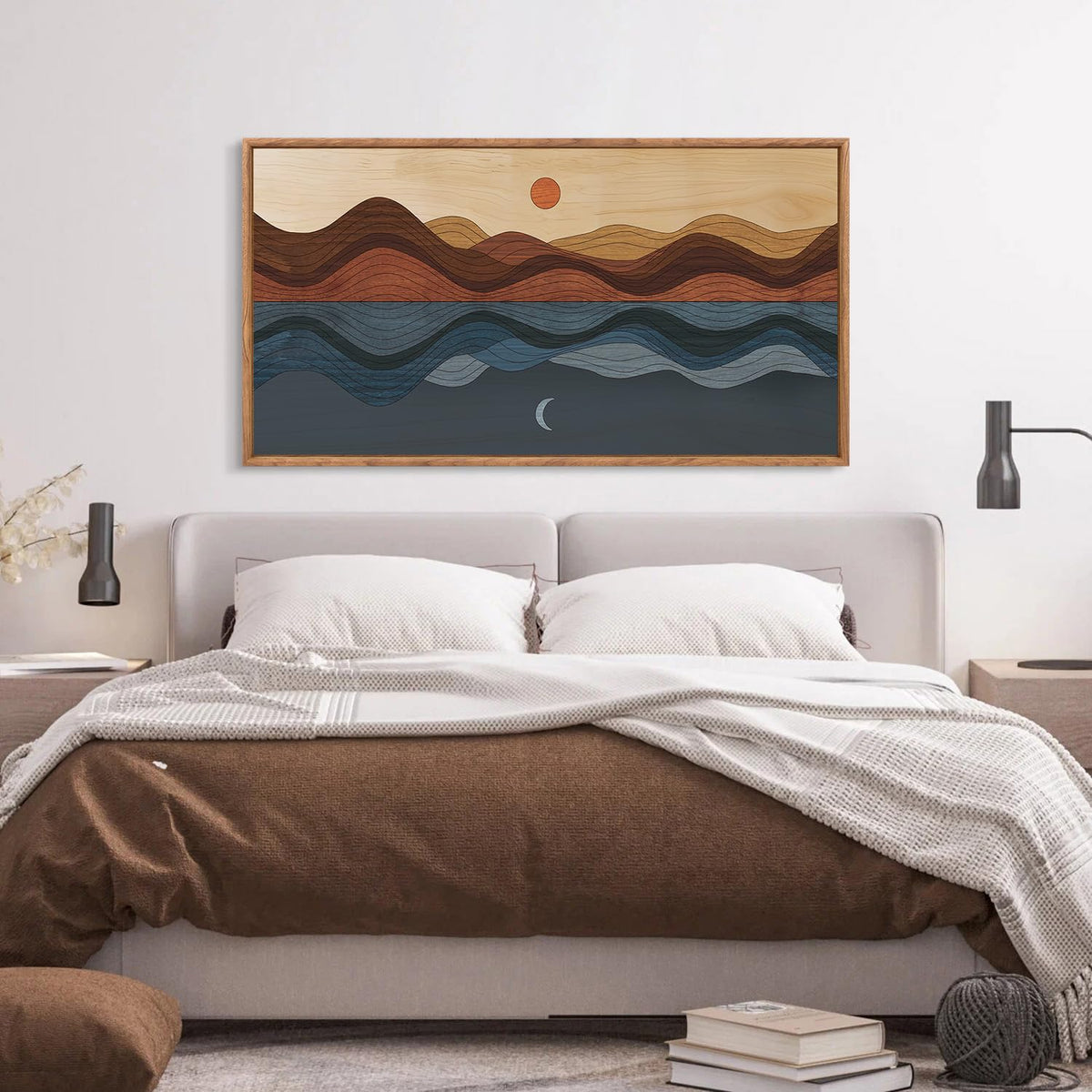 Framed Canvas Wall Art for Bedroom (Moon and Sun / 40"L x 20"W)