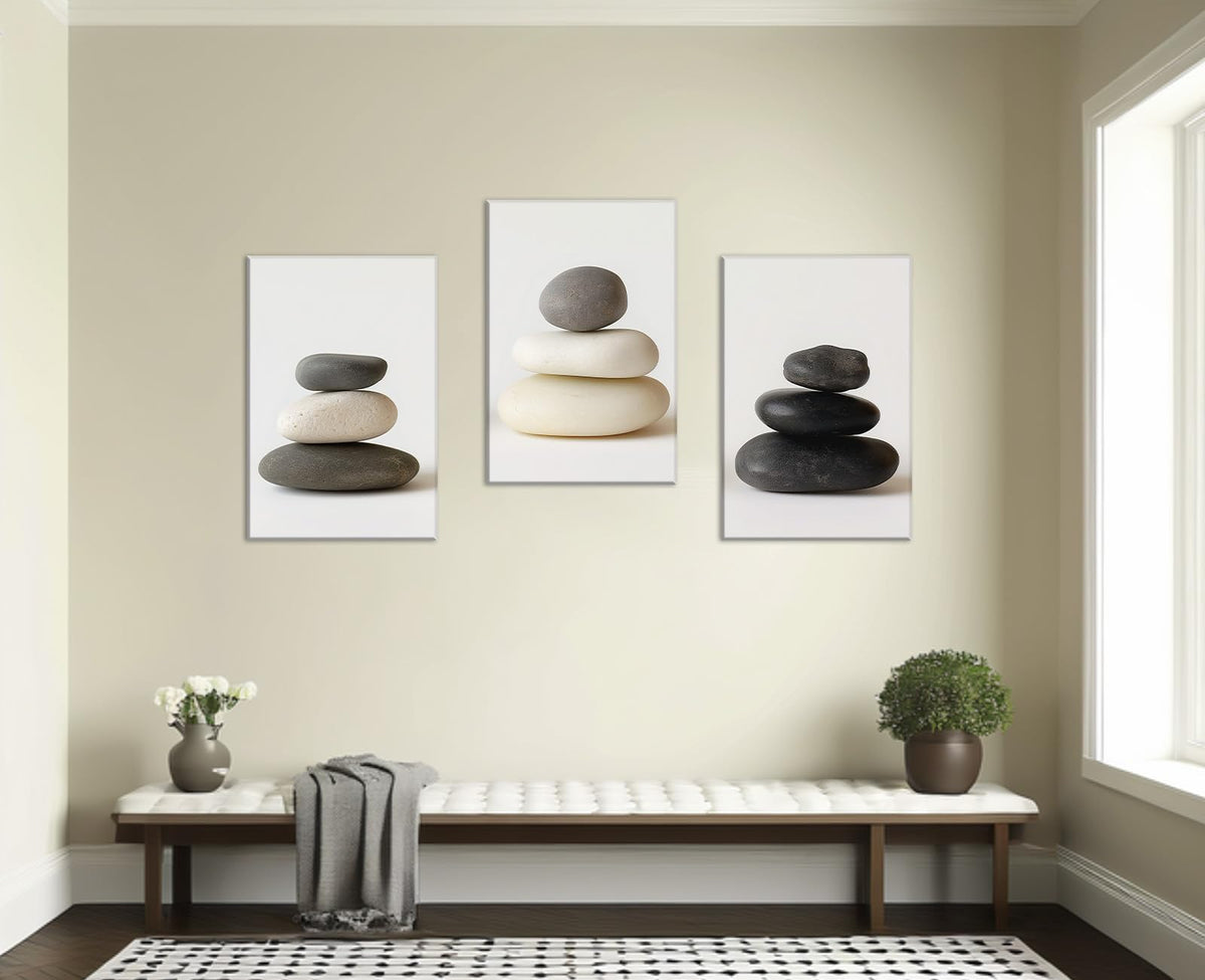 Spa Stones Canvas Art 3Pcs Zen Wall Decor Framed Picture Meditation Spiritual Painting Balancing Stones Poster Prints for Living Room Yoga Room Bathroom (Zen-9 / 20.00"x28.00"x3P)