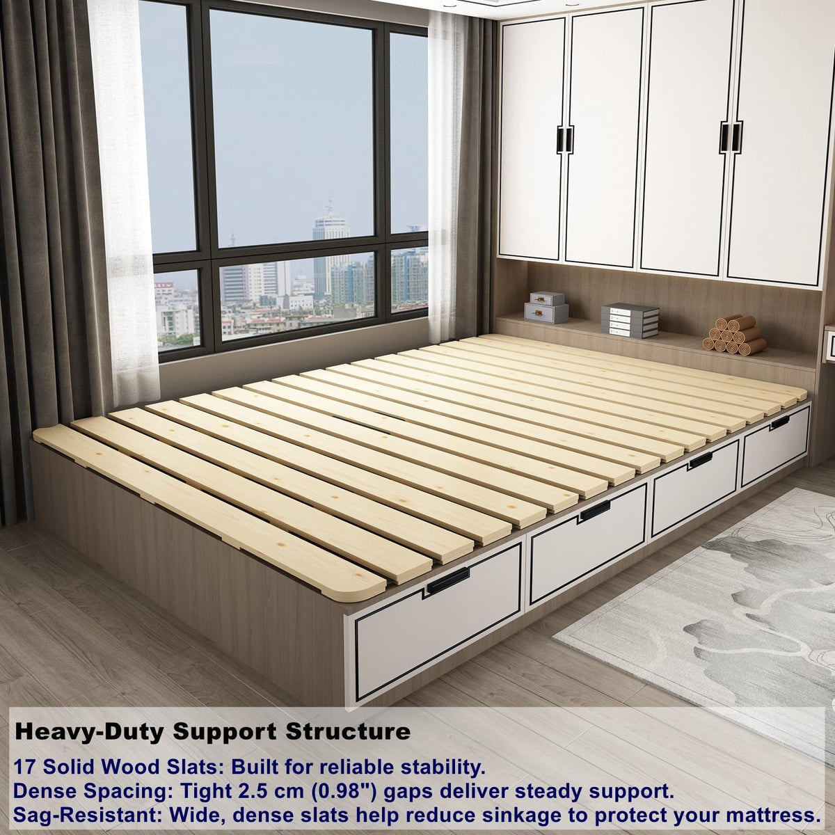Foldable Floor Bed Frame for Japanese Futon Mattress Queen Size (Queen)