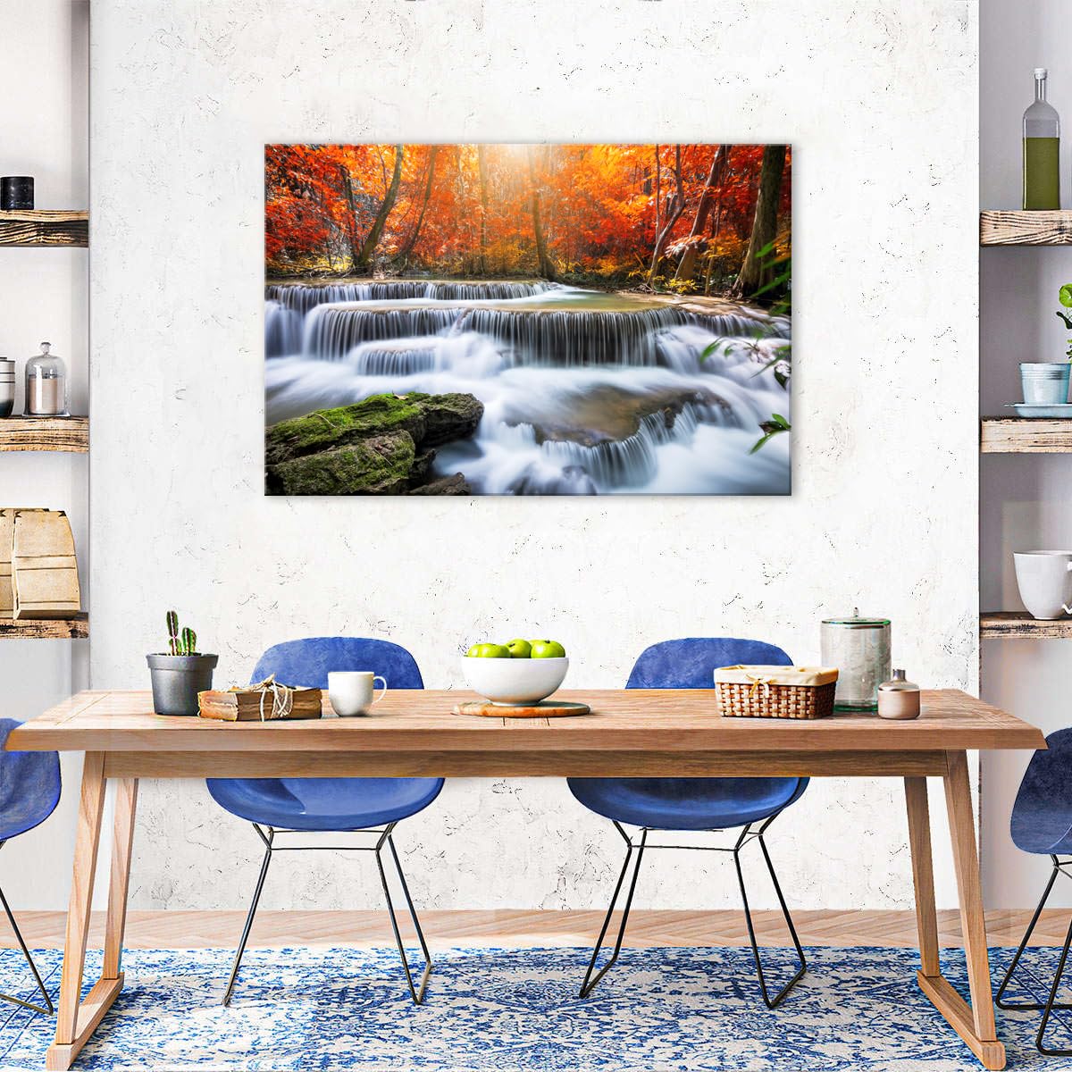 Nature Sunset Landscape Large Wall Art Living Room National Park Forest Picture Wall Decor Waterfall Scene Poster Prints Retro Maple Trees Photography Artwork for Living Room Kitchen Decoration 32x48 (48"L x 32"W / Waterfall Fall)