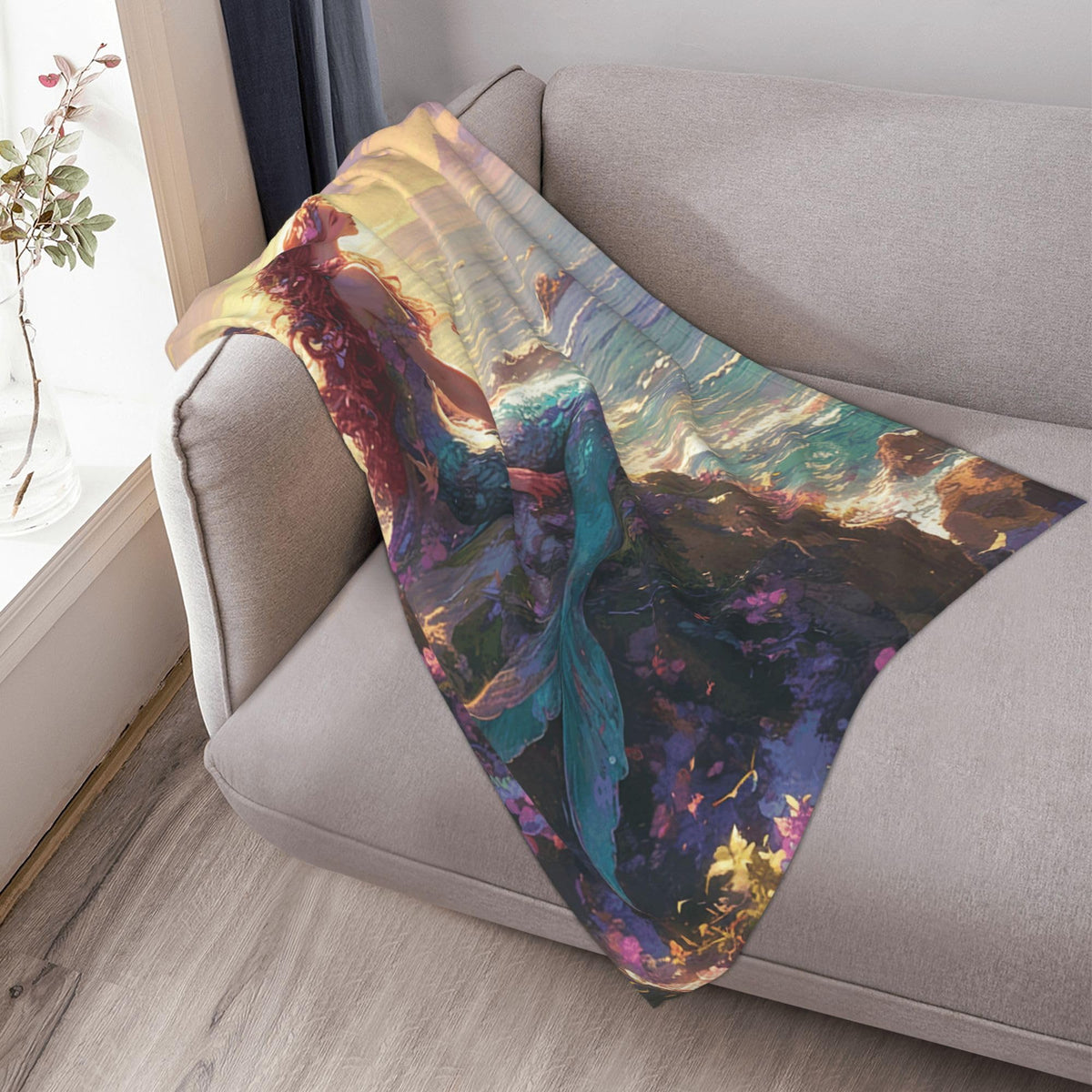 Mermaid Fleece Blanket Ocean Nautical Gifts Room Decor 60"x80" (Mermaid / 60"X80")