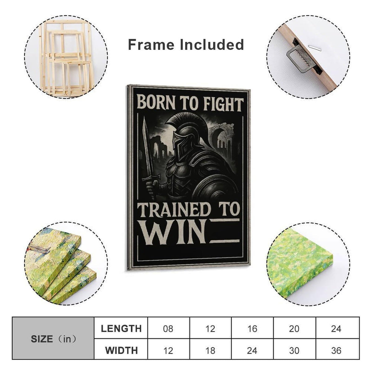 Born to Fight Trained to Win Spartan Warrior Motivational Poster Canvas Printing Wall Art Prints Wall Decor Posters Vintage Black White Gym Office Living Room Bedroom 12x18inch (style-37 / 12x18inch(30x45cm) Frame)