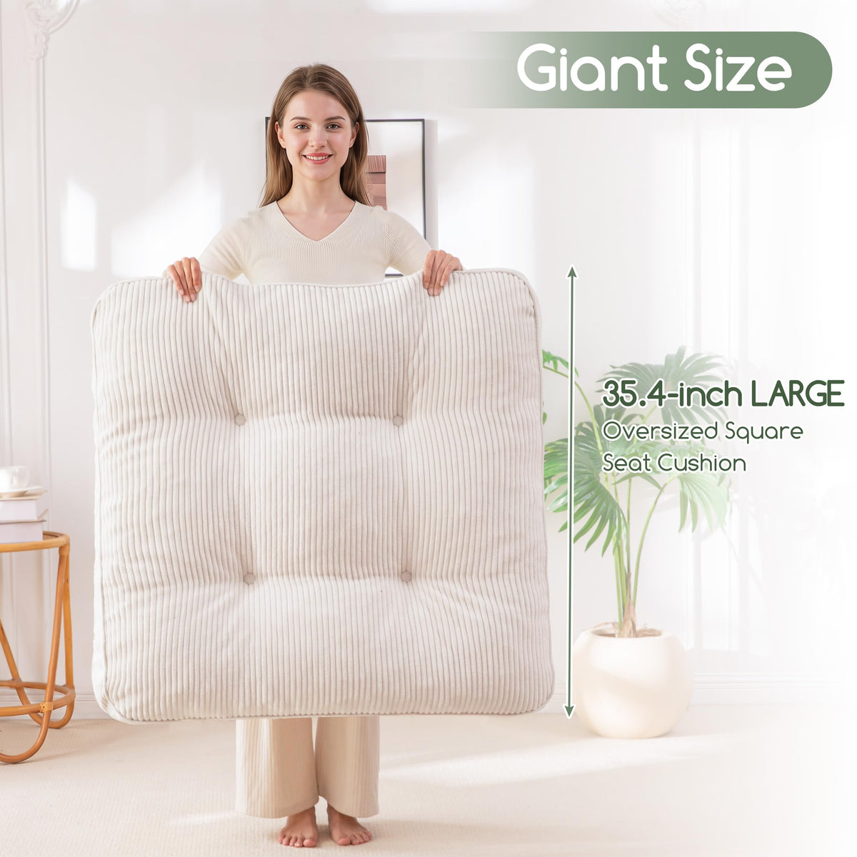 35" Floor Pillow Cushion for Adults (Beige / 4" Thick Square)