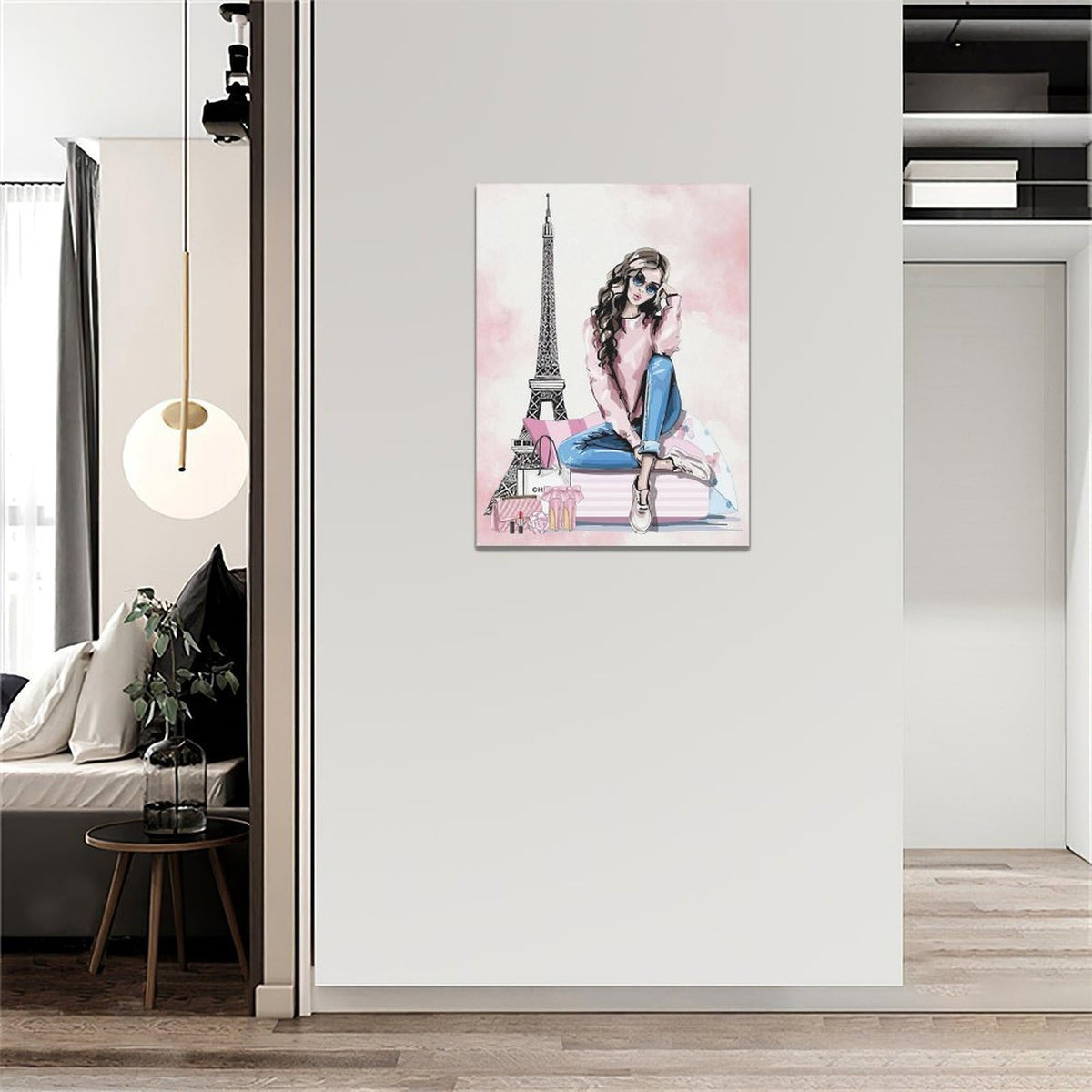 Paris Fashion Girls Wall Art Pink Eiffel Tower Pictures Decor Female Makeup Canvas Painting Print Home Artwork Decorations for Bathroom Living Room Bedroom 12 x 16 inch (16"L x 12"W / Fashion)