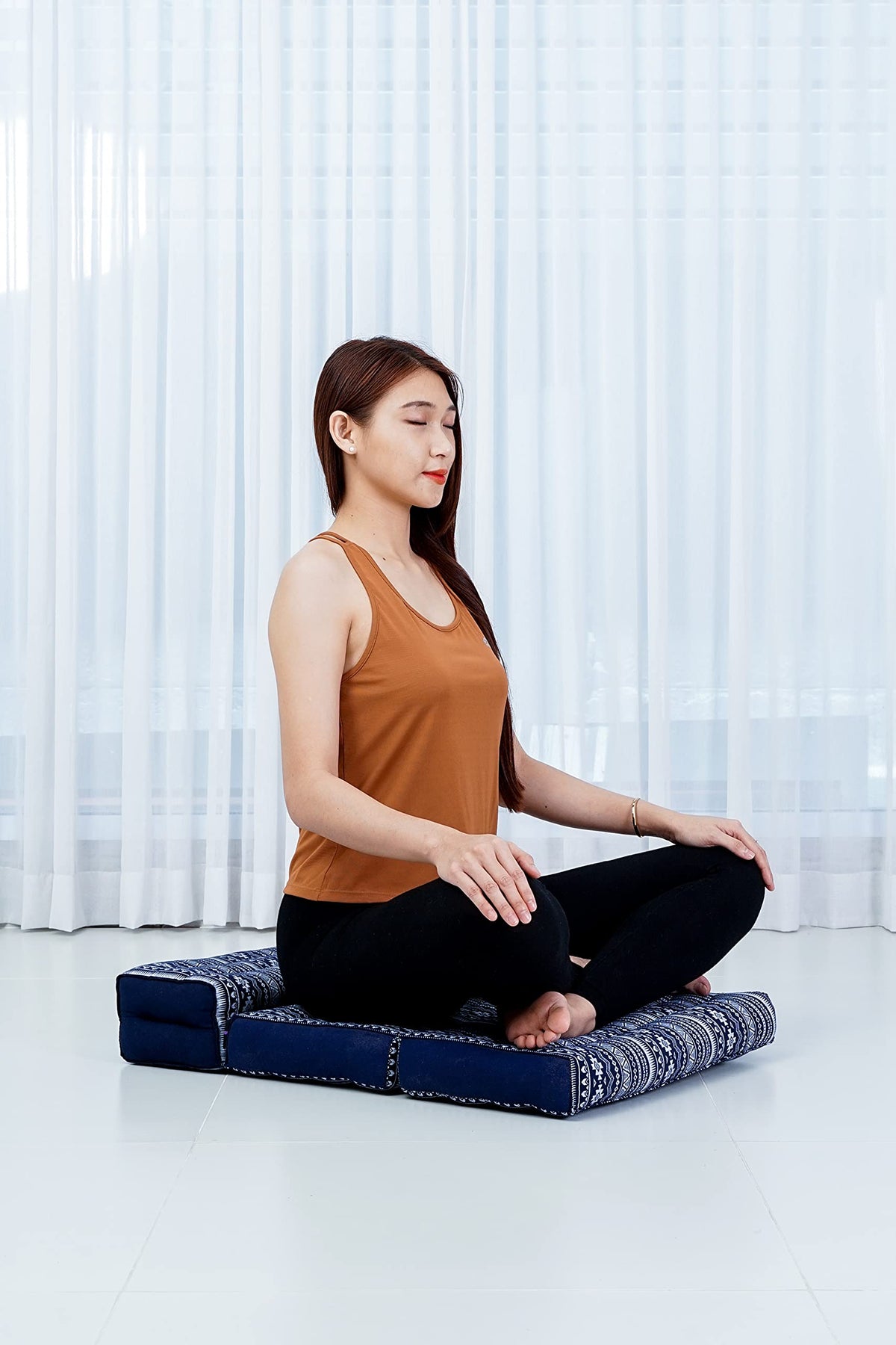 Foldable Meditation Cushion 20 x 28 x 4.5 inches Kapok Floor Seat (Cbt2 - Dark Blue)
