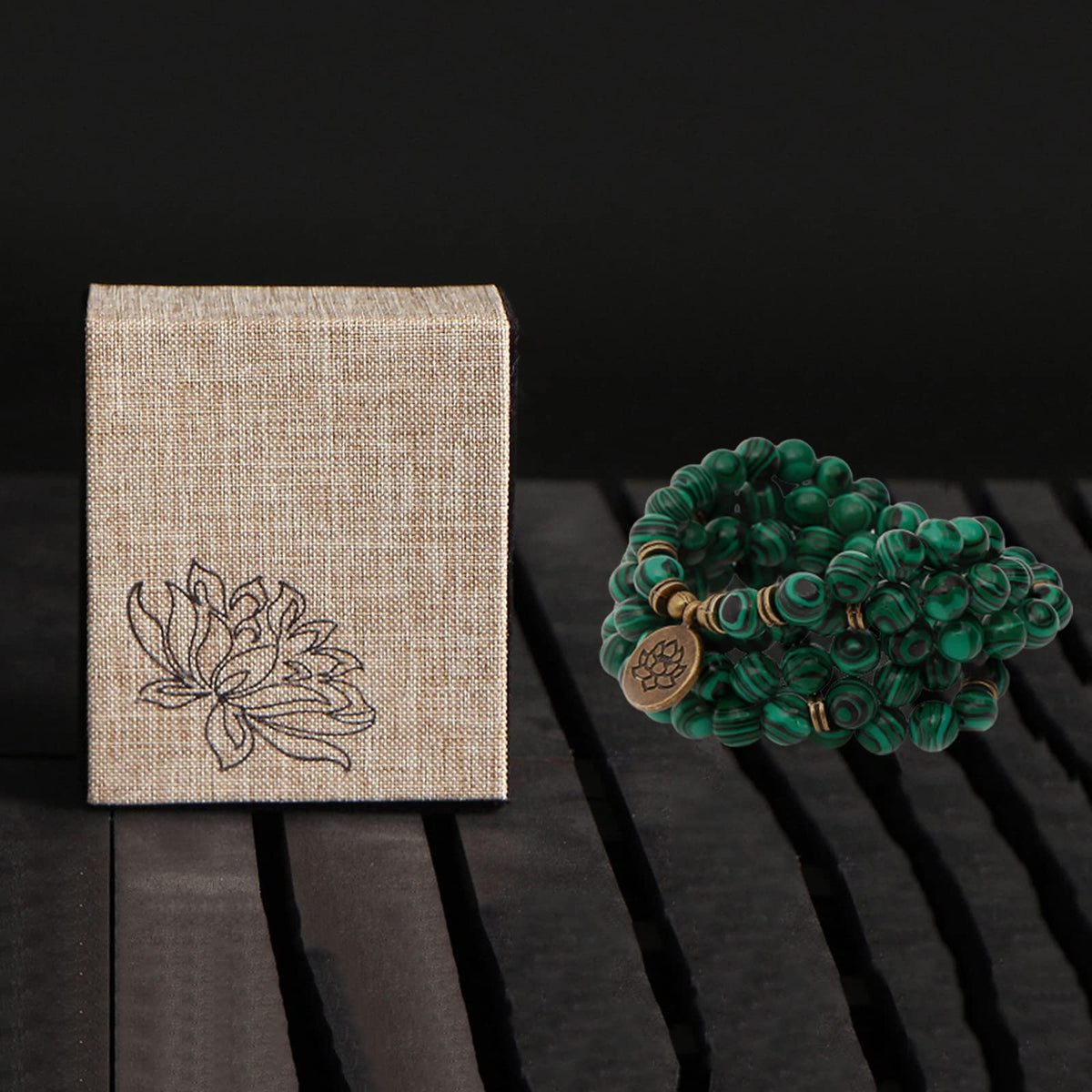 Mala Bead Strand Bracelet (Green Malachite)