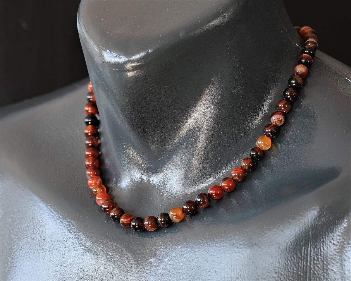 Natural Carnelian Beaded Choker Necklace (Carnelian Agate / 38 Inches)