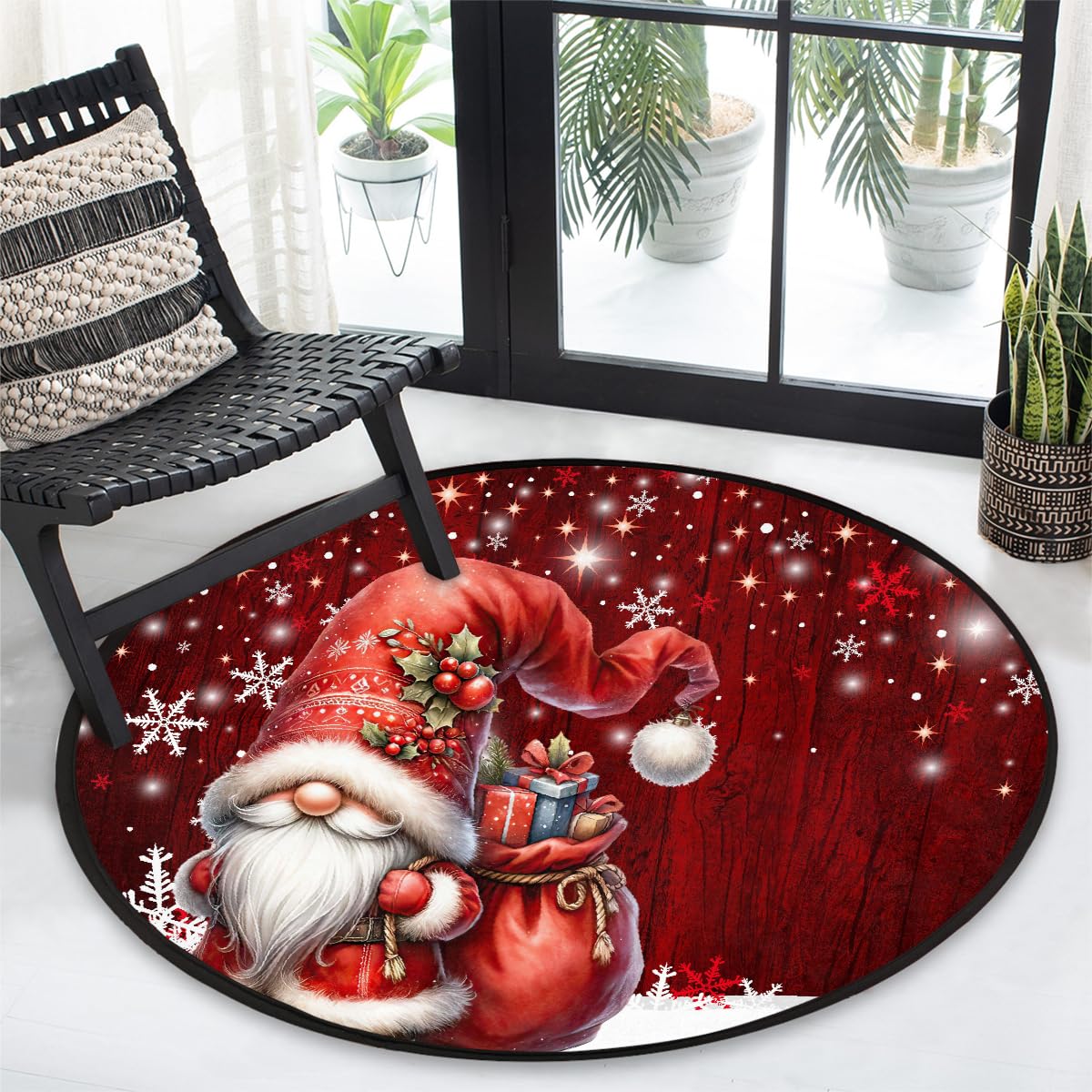 3 Ft Christmas Round Rug Circle Area Rugs Circular Door Mat for Indoor (B:d-27 / 3' (Round))