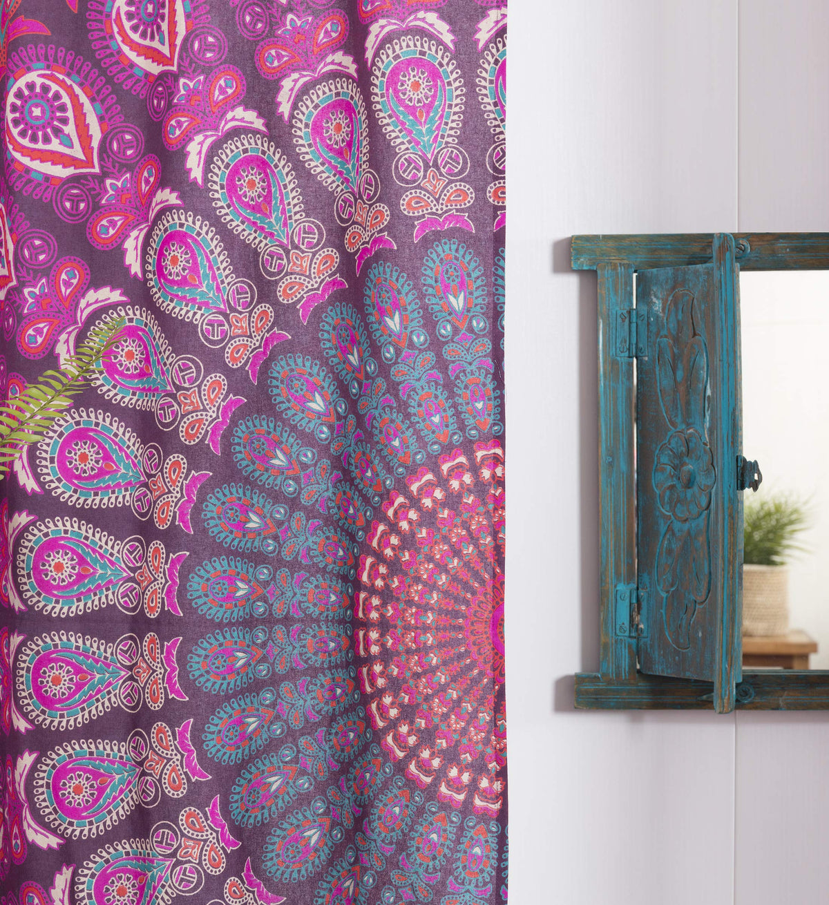 Indian Hippie Bohemian Beautiful Peacock Mandala Window Curtain Panels Purple (Purple / 38"W x 83"L (Pack of 2))