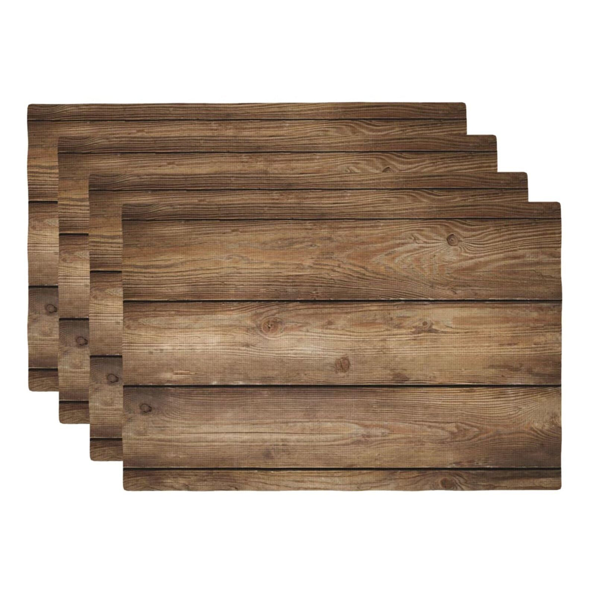 Brown Wood Grain Placemats Set of 4 Linen Washable 12x18 Inch (Brown / 4PCS)