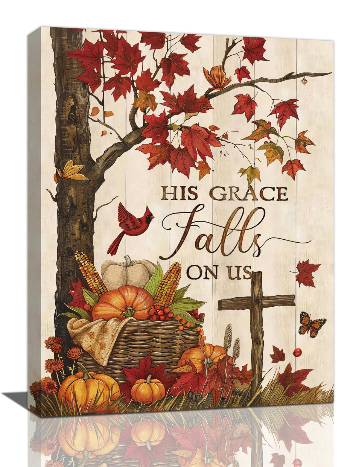 Maple Leaf Fall Wall Art Pictures Autumn Leaves Wall Decor Pumpkins Canvas Painting Home Modern Artwork Decorations Framed for Bathroom Living Room Bedroom 20 x 24 inch (24L" x 20W" / Fall)