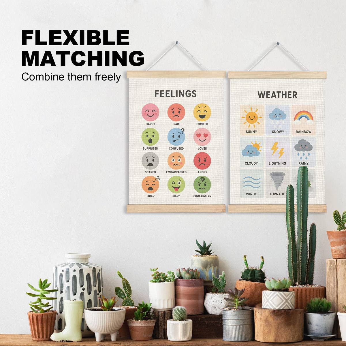 Feelings Weather Kids Learning Wall Art Hanging Poster 2 Pack 12x16 (Alphabet-5)