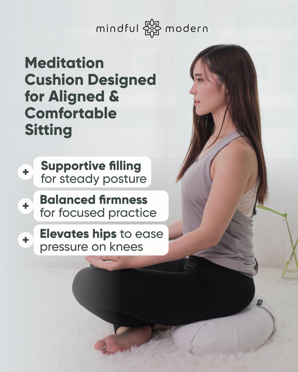 Mindful & Modern Large Meditation Cushion (Crescent - White)