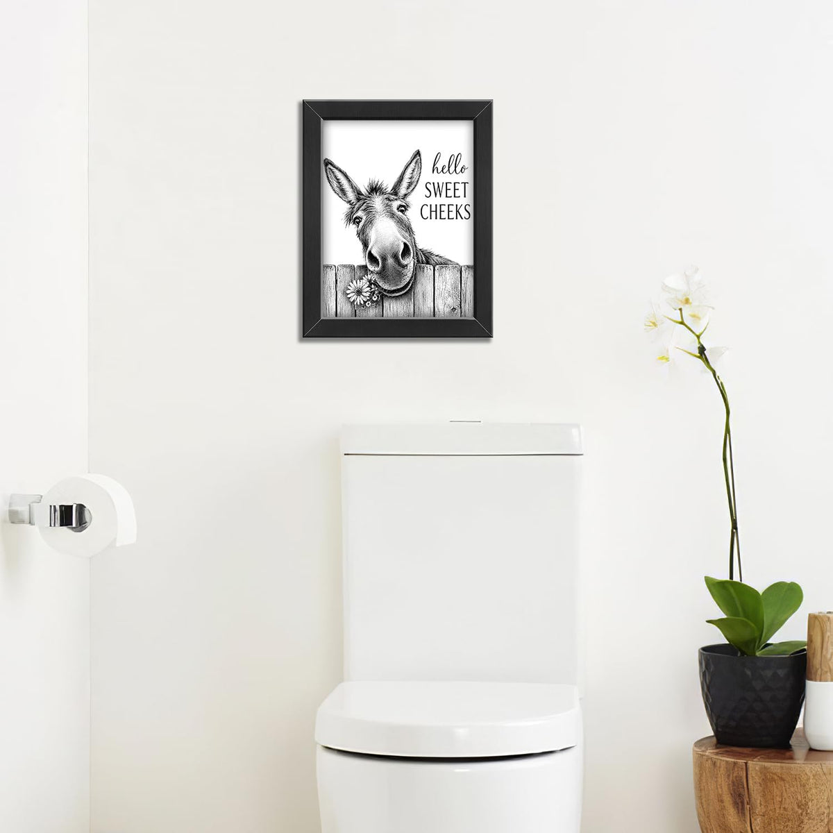Funny Bathroom Wall Art Framed Donkey Bathroom Decor (Framed Bathroom Art 3 / 16"L x 12"W)