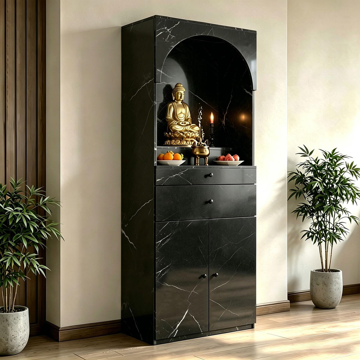 Altar Table Solid Wood (Black Marble Vein / 23.6×15.7×65.4in)