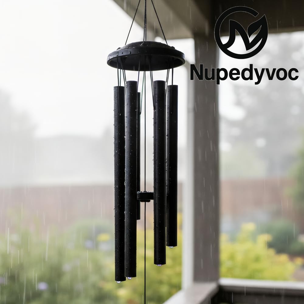 32” Large Black Aluminum Wind Chimes with Aluminum Cap for Outside (Black Aluminum Wind Chimes With Aluminum Cap)