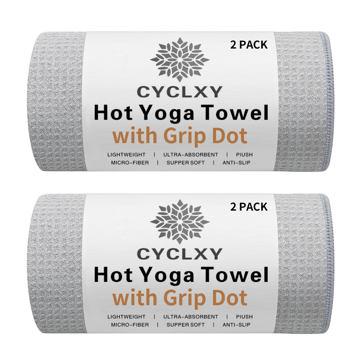 2 Pack Hot Yoga Towel with Grip Dot (Gray / 72.00" x 26.50")