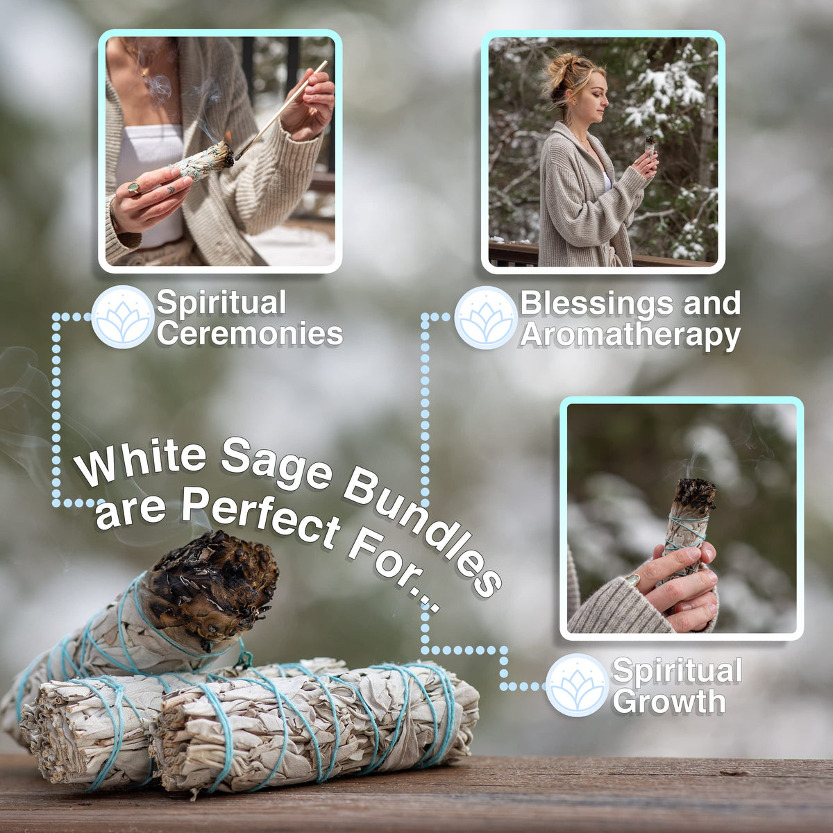 Handcrafted 4 Inch White Sage Smudge Sticks (6)